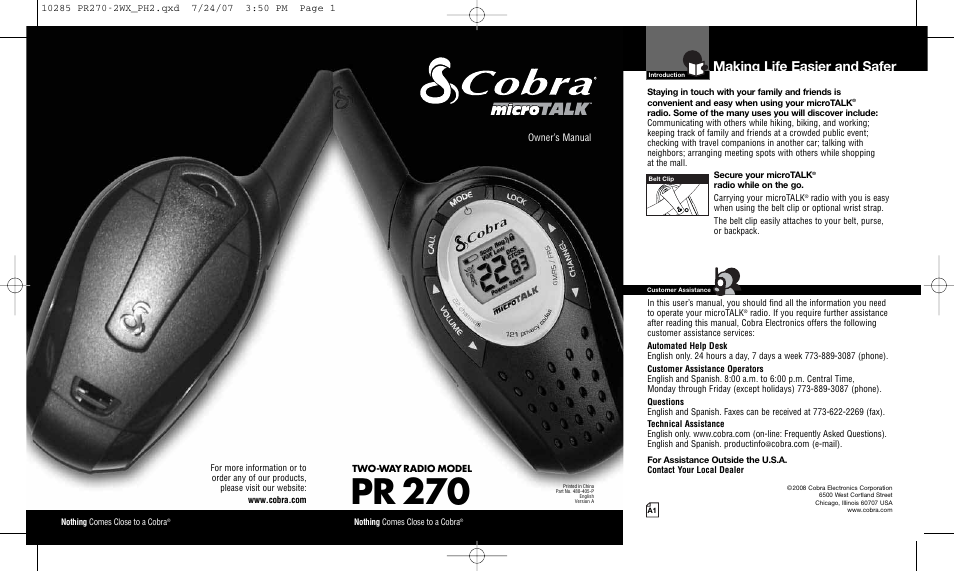 Cobra Electronics MICROTALK PR 270 User Manual | 11 pages