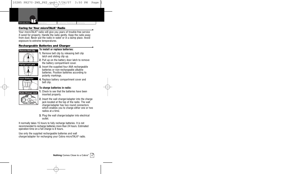 Cobra Electronics MICROTALK PR 270 User Manual | Page 3 / 11