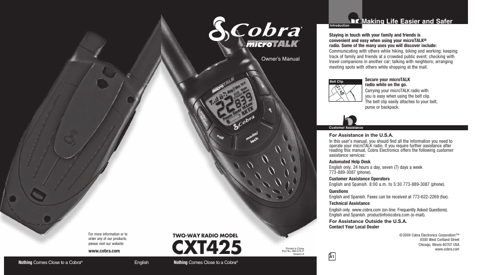 Cobra Electronics MICROTALK CXT425 User Manual | 15 pages