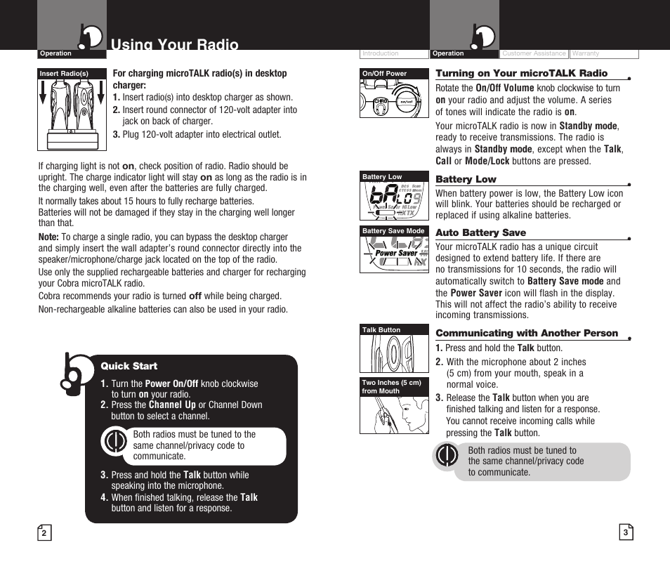 Using your radio | Cobra Electronics MICROTALK CXT425 User Manual | Page 4 / 15