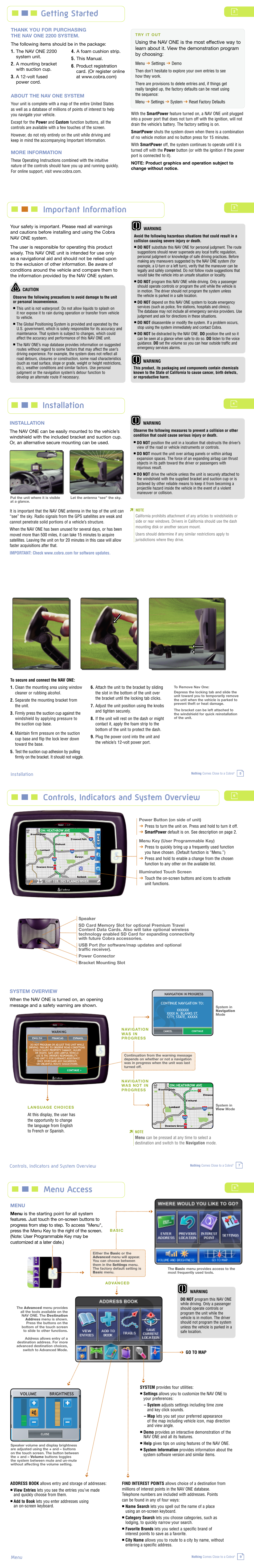 Cobra Electronics NAV ONE 2200 User Manual | 2 pages