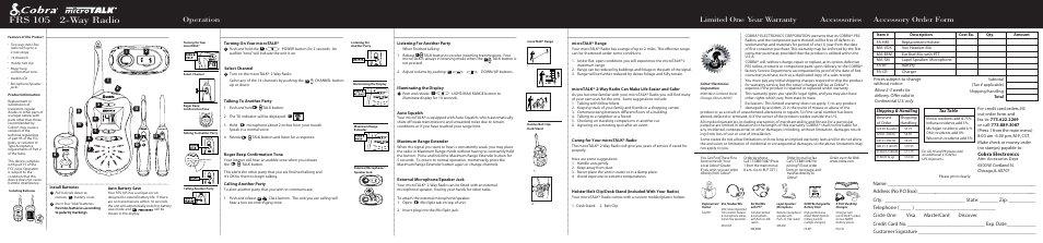 Cobra Electronics FRS 105 User Manual | 2 pages