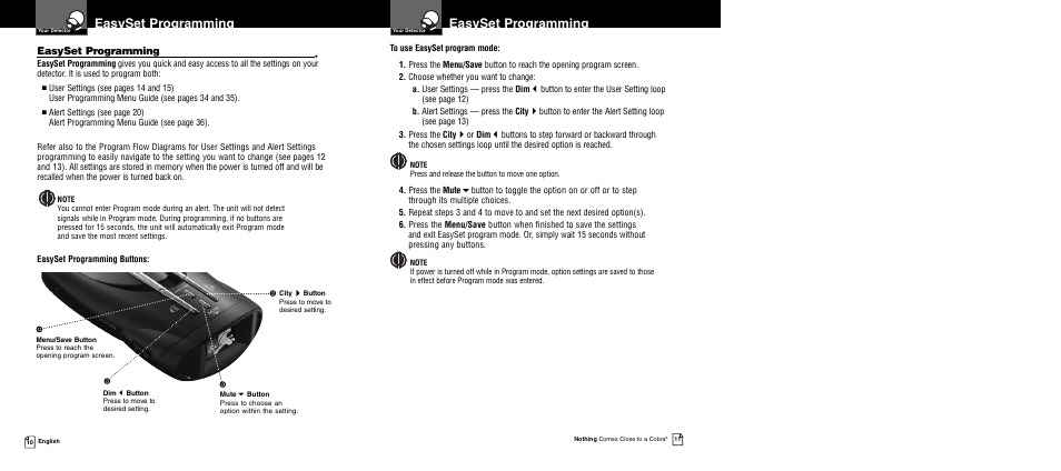 Easyset programming | Cobra Electronics XRS 9940 User Manual | Page 8 / 21