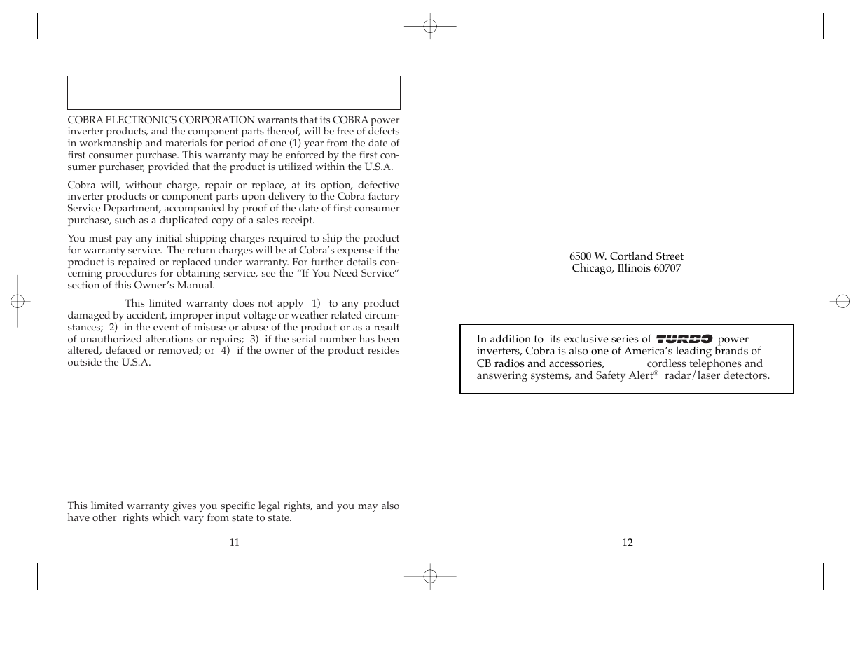 Limited one-year warranty | Cobra Electronics ROAD WARRIOR User Manual | Page 7 / 8