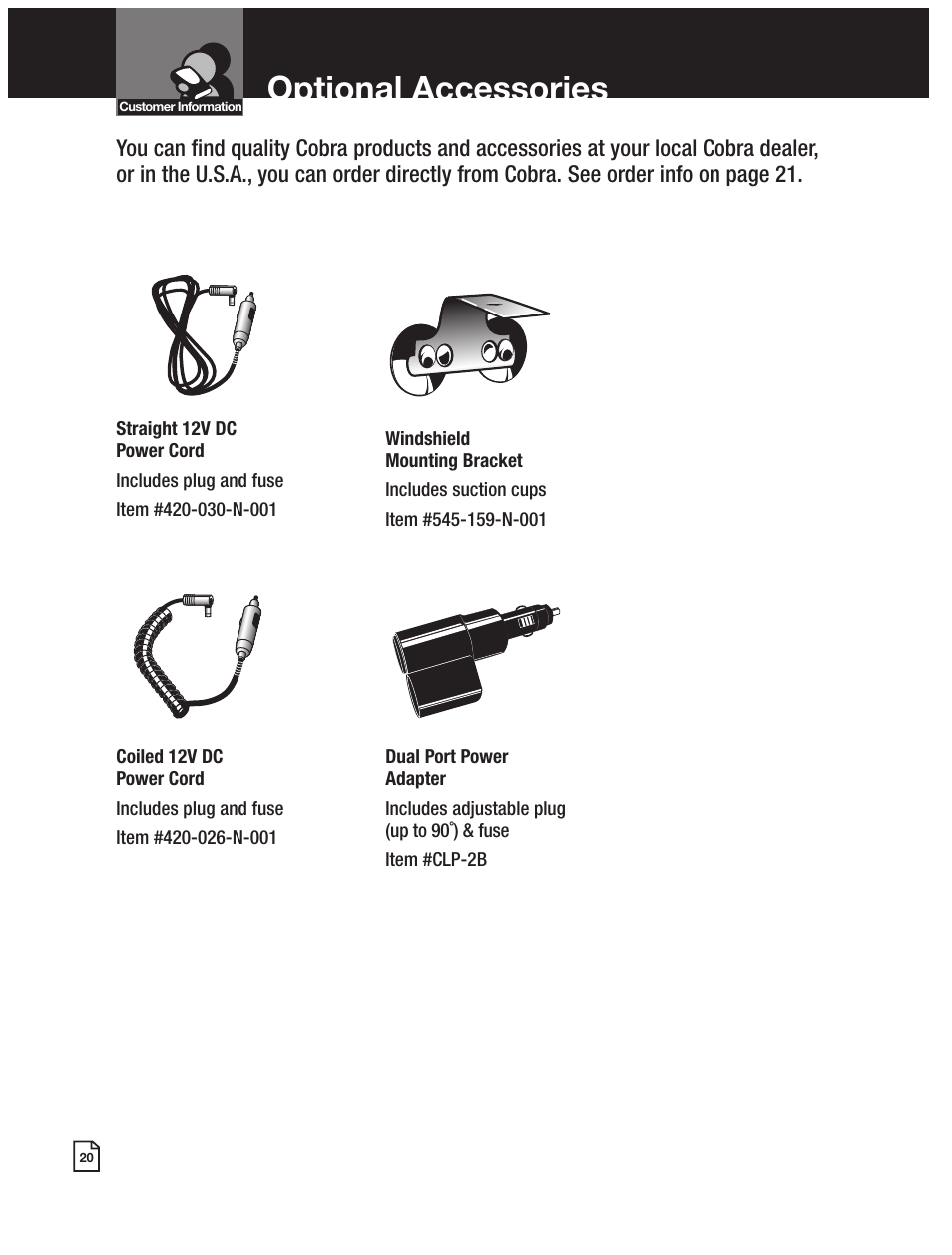 Optional accessories | Cobra Electronics 9 BAND ESD 9270 User Manual | Page 13 / 13