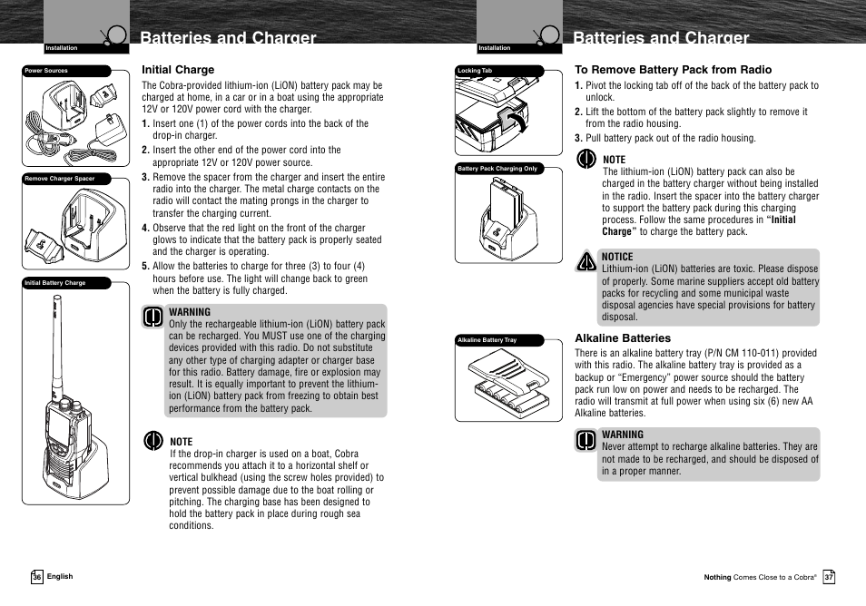 Batteries and charger | Cobra Electronics MR HH425LI VP User Manual | Page 22 / 42