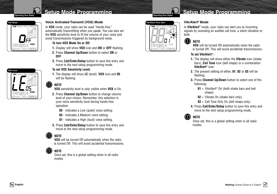 Setup mode programming | Cobra Electronics MR HH425LI VP User Manual | Page 27 / 42