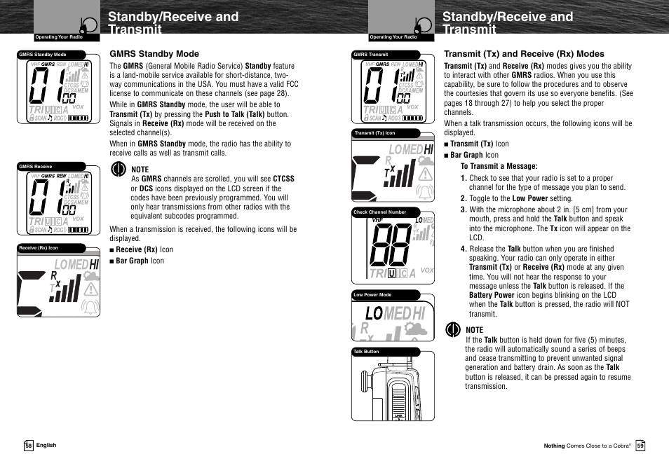 Standby/receive and transmit | Cobra Electronics MR HH425LI VP User Manual | Page 33 / 42