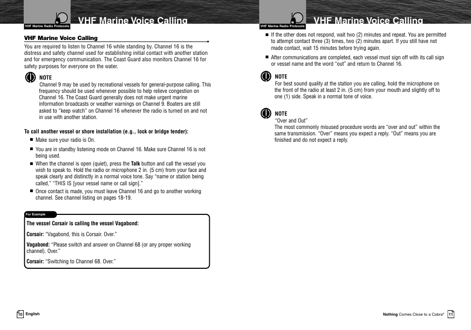 Vhf marine voice calling | Cobra Electronics MR HH425LI VP User Manual | Page 9 / 42