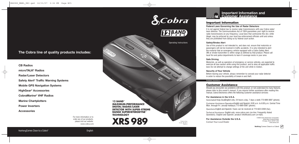 Cobra Electronics XRS 989 User Manual | 23 pages