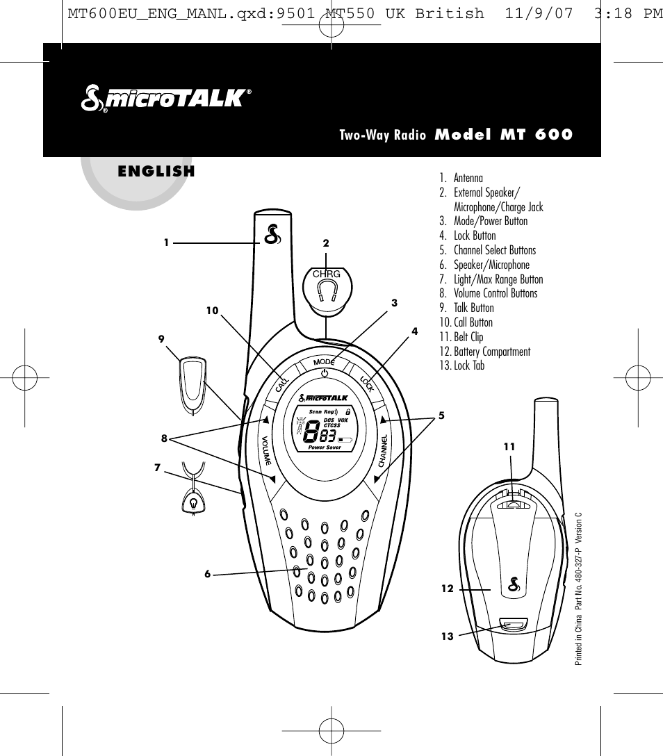 Cobra Electronics microTALK MT 600 User Manual | 2 pages