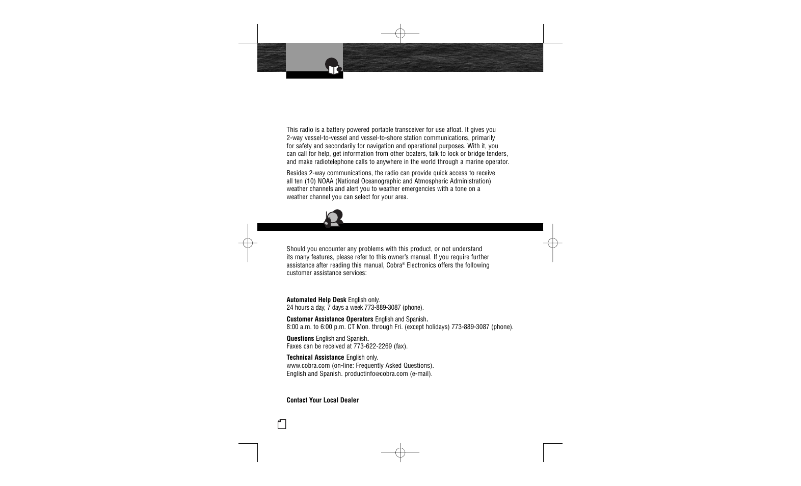 Vhf radio. properly used, this cobra, Vhf radio works, Customer assistance | For assistance in the u.s.a, For assistance outside the u.s.a | Cobra Electronics MR HH100 VP User Manual | Page 2 / 23