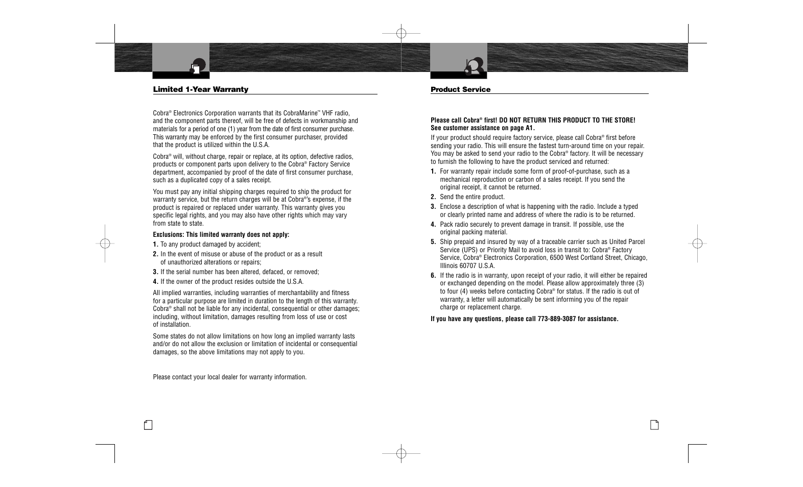 Product service, Warranty | Cobra Electronics MR HH100 VP User Manual | Page 22 / 23