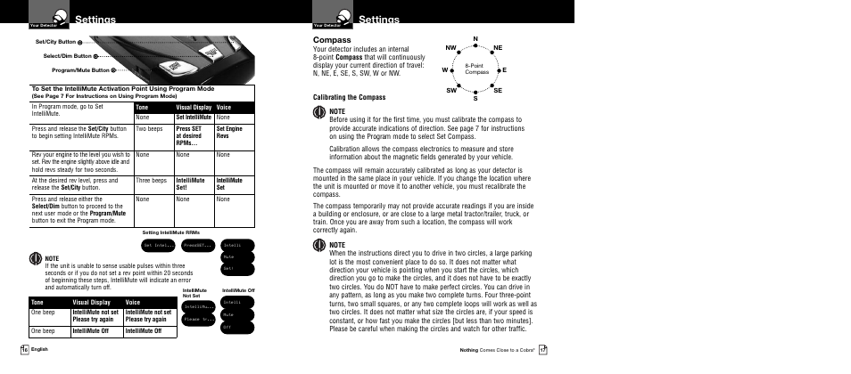 Settings, Compass | Cobra Electronics XRS 9730 User Manual | Page 11 / 21