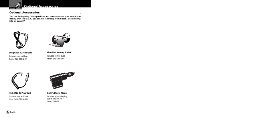 Optional accessories | Cobra Electronics XRS 9730 User Manual | Page 21 / 21