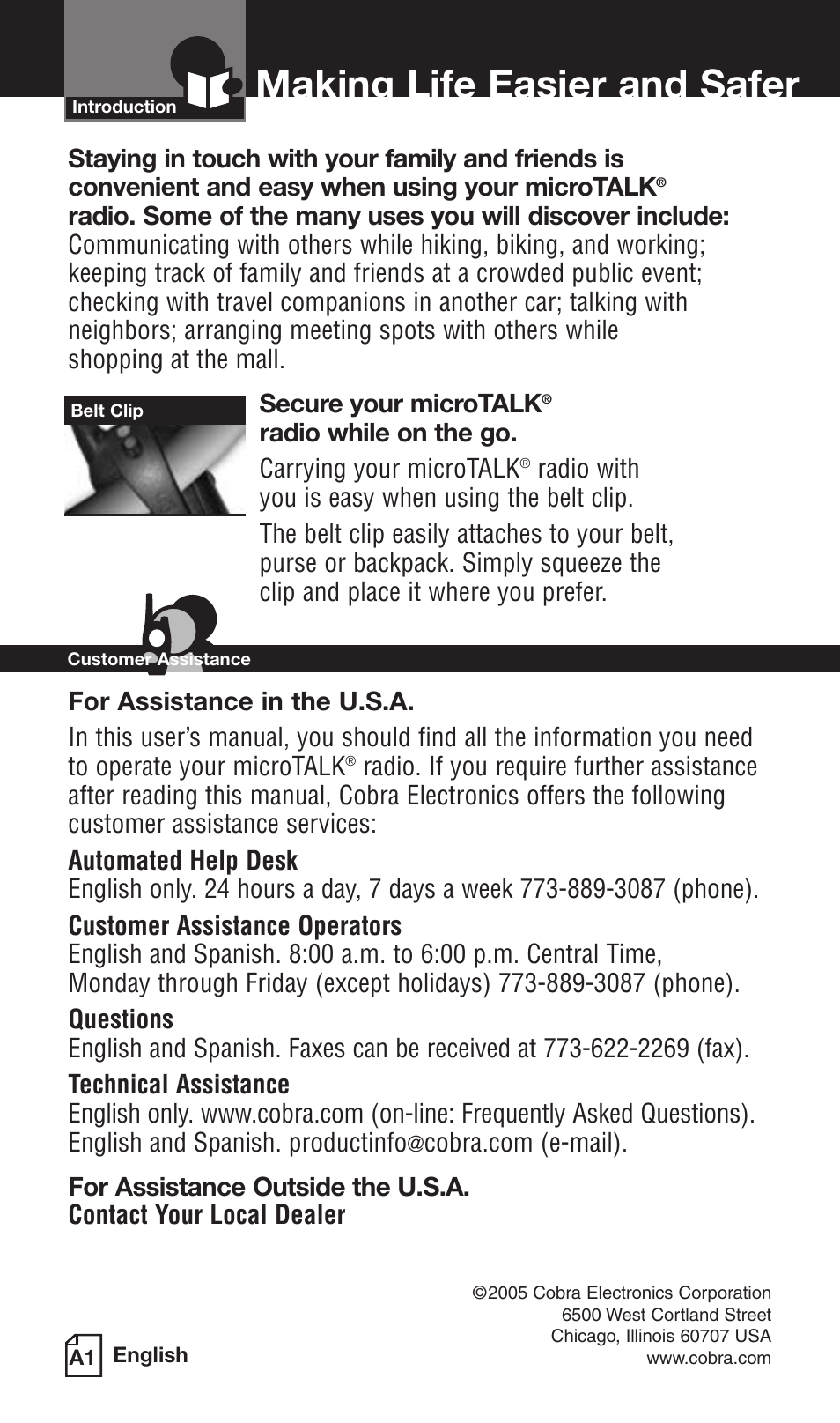 Making life easier and safer | Cobra Electronics MICROTALK PR5000DX User Manual | Page 2 / 19