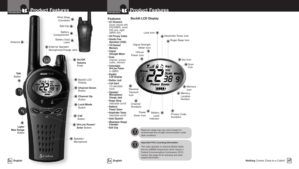Product features | Cobra Electronics MICROTALK PR5000DX User Manual | Page 3 / 19