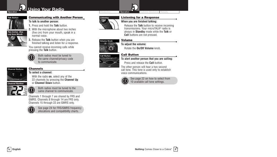 Using your radio | Cobra Electronics MICROTALK PR5000DX User Manual | Page 6 / 19
