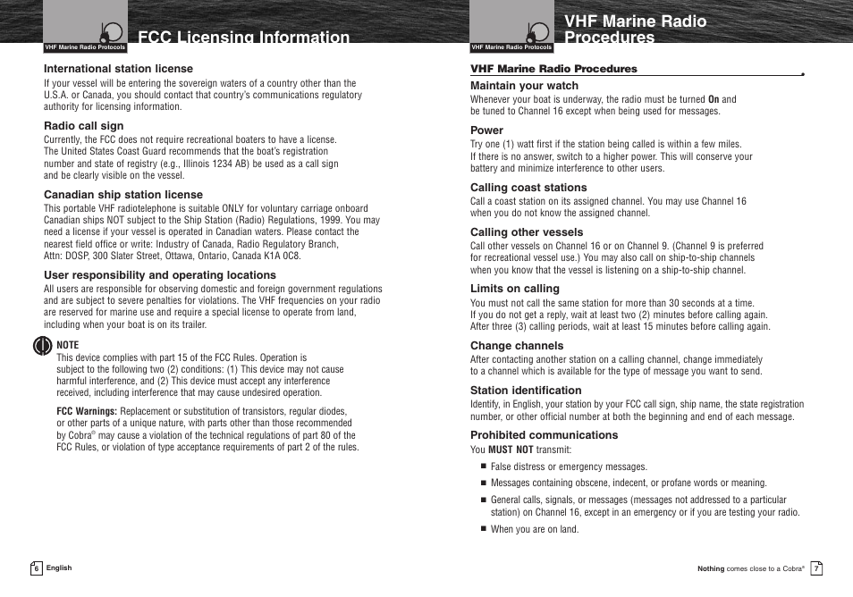 Fcc licensing information | Cobra Electronics MR HH400X VP User Manual | Page 6 / 27