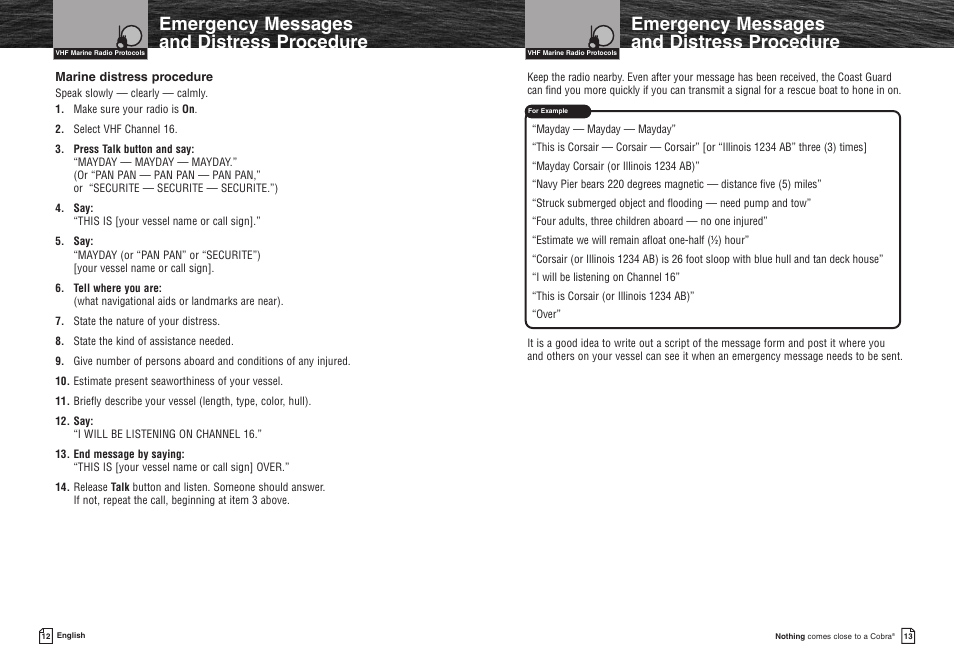 Emergency messages and distress procedure | Cobra Electronics MR HH400X VP User Manual | Page 9 / 27