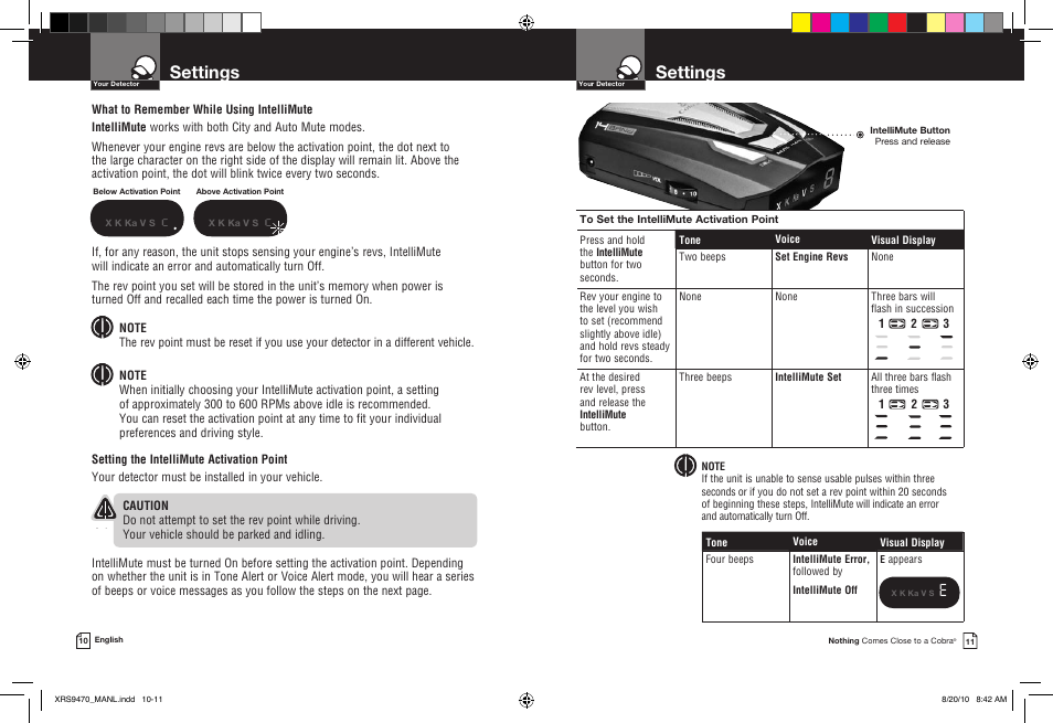 Settings | Cobra Electronics 14 BAND XRS 9470 User Manual | Page 8 / 15