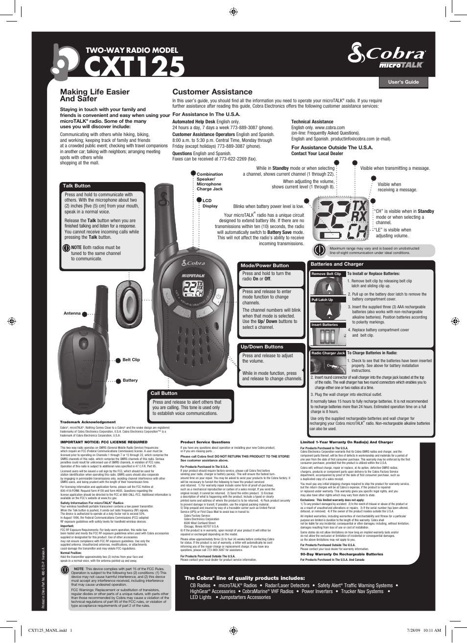 Cobra Electronics CXT125 User Manual | 1 page