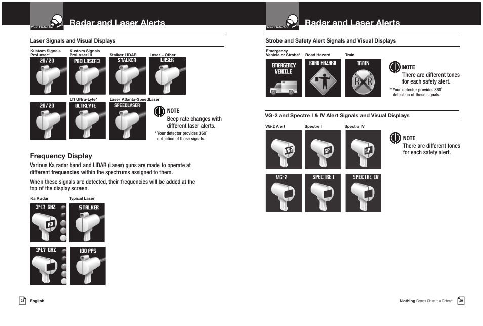 Radar and laser alerts, Frequency display | Cobra Electronics XRS 9965/70G User Manual | Page 17 / 27