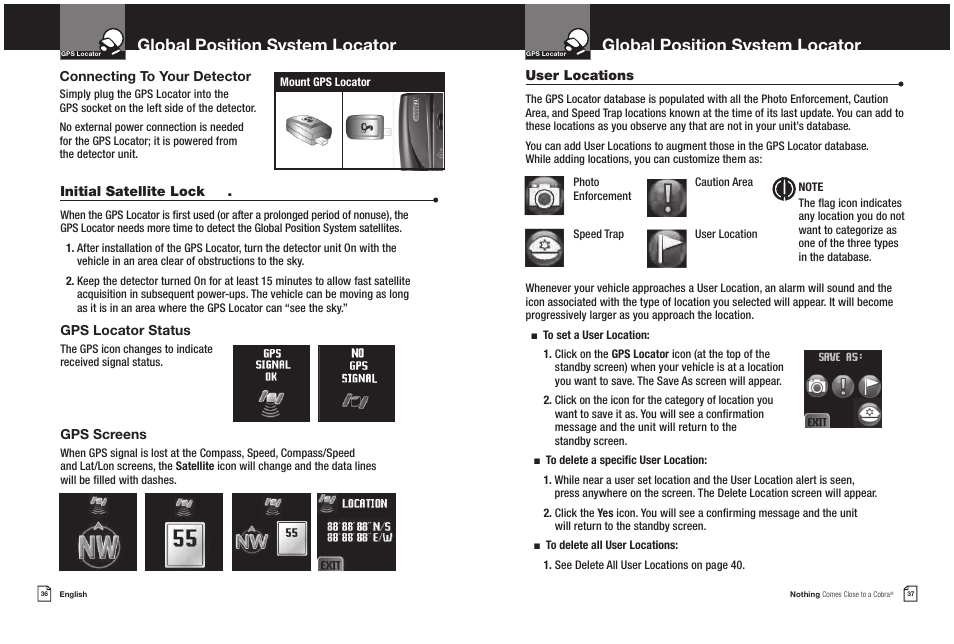 Global position system locator | Cobra Electronics XRS 9965/70G User Manual | Page 21 / 27