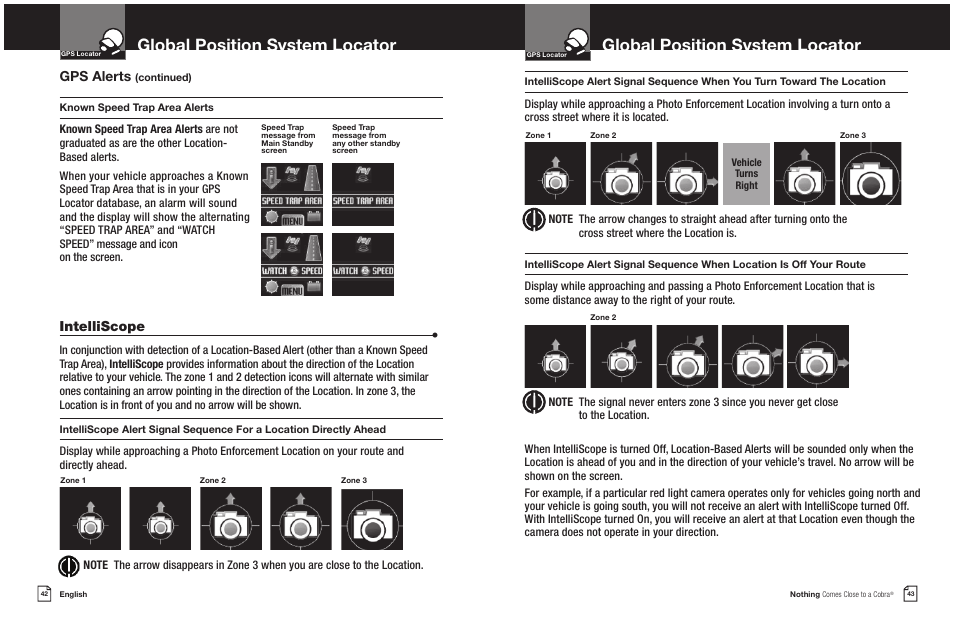 Global position system locator, Intelliscope, Gps alerts | Cobra Electronics XRS 9965/70G User Manual | Page 24 / 27