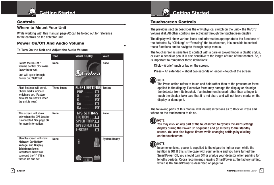 Getting started | Cobra Electronics XRS 9965/70G User Manual | Page 6 / 27