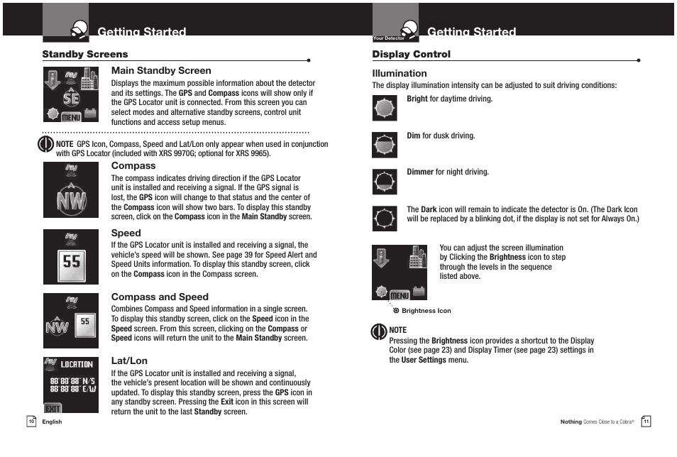 Getting started | Cobra Electronics XRS 9965/70G User Manual | Page 8 / 27