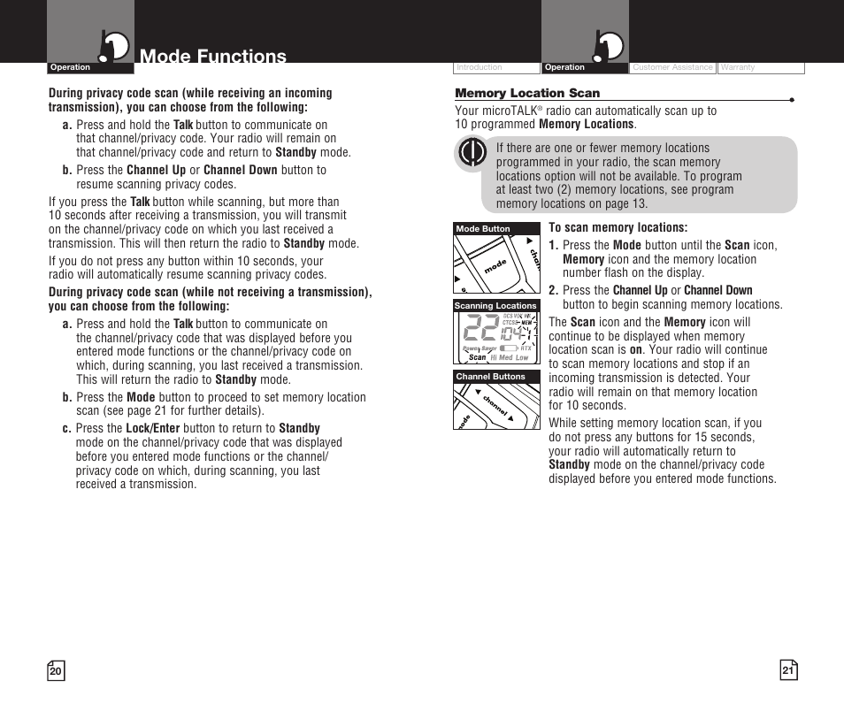 Mode functions | Cobra Electronics LI 720 User Manual | Page 13 / 17