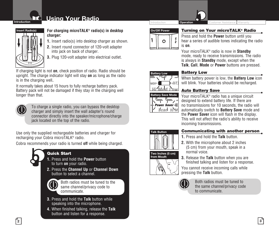 Using your radio | Cobra Electronics LI 720 User Manual | Page 4 / 17