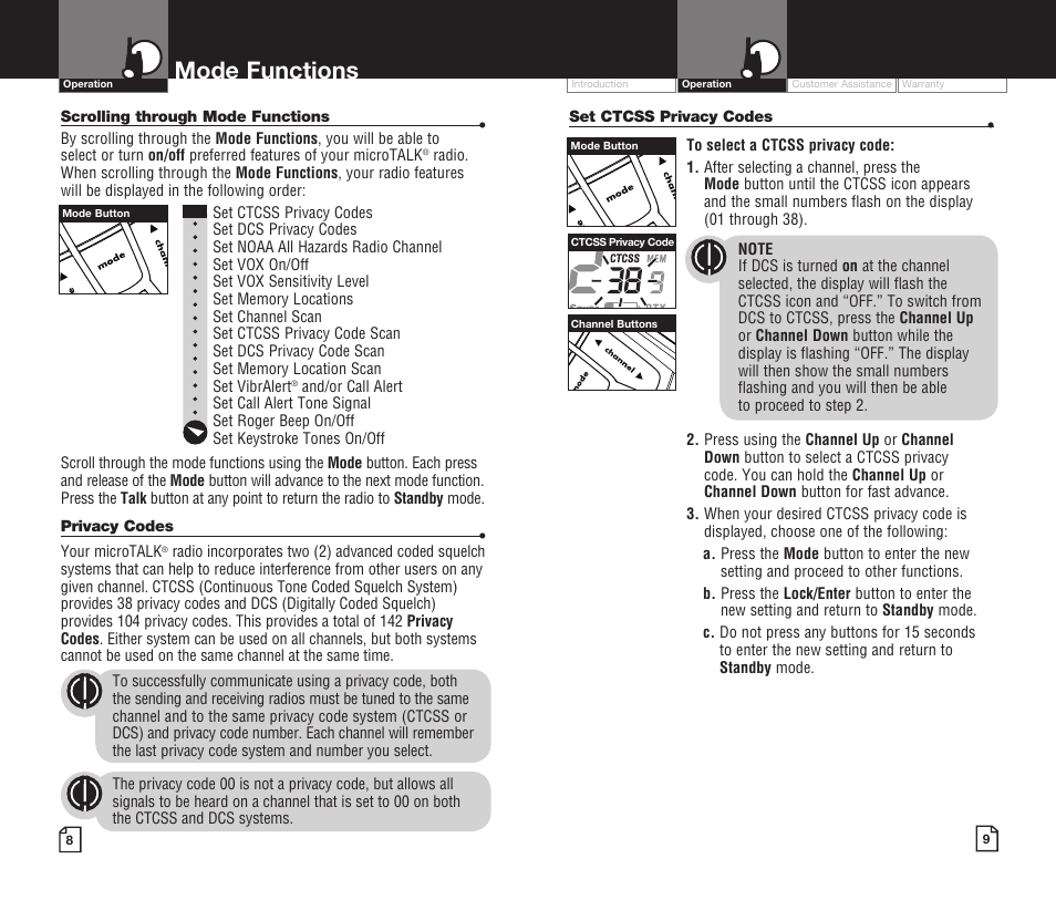 Mode functions | Cobra Electronics LI 720 User Manual | Page 7 / 17