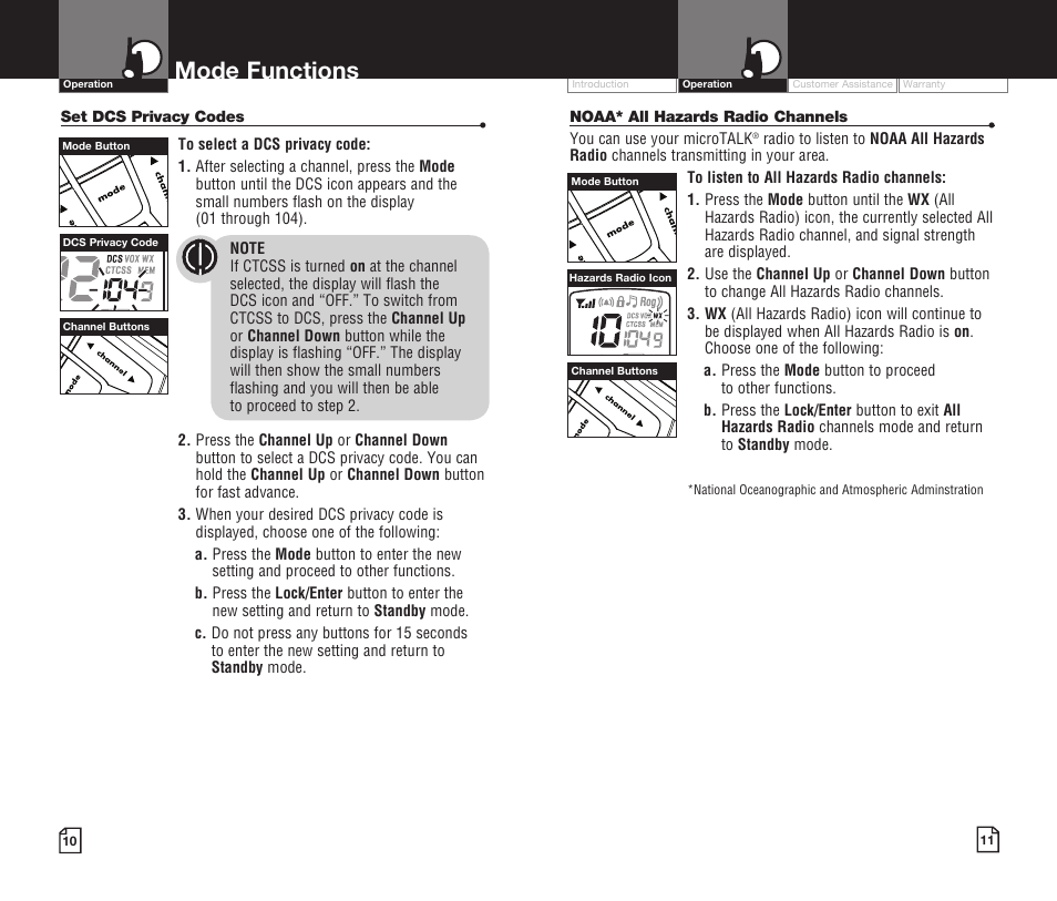 Mode functions | Cobra Electronics LI 720 User Manual | Page 8 / 17