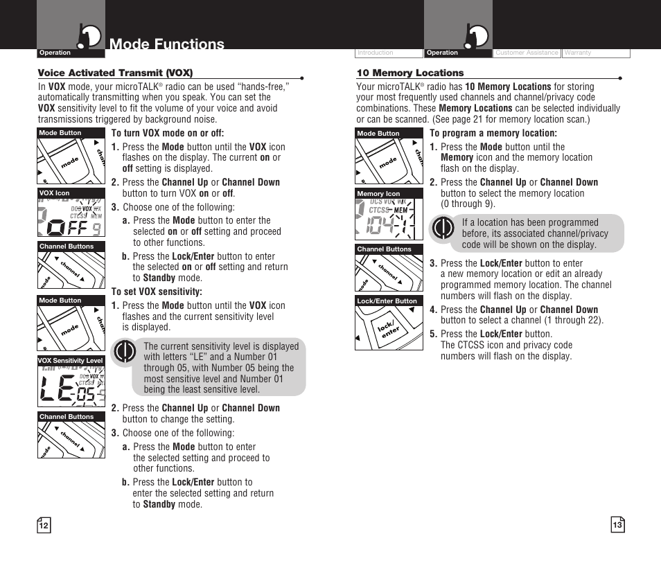 Mode functions | Cobra Electronics LI 720 User Manual | Page 9 / 17