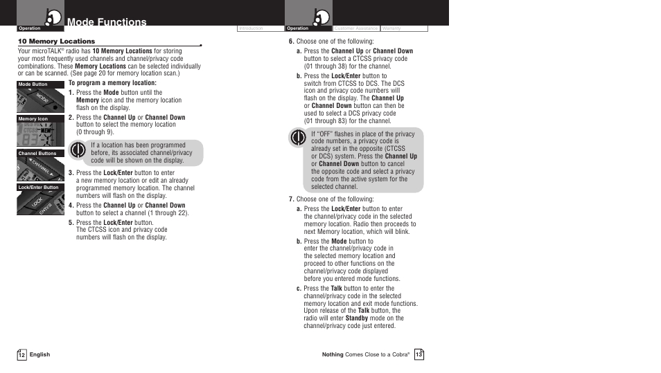Mode functions | Cobra Electronics LI 3900DX User Manual | Page 10 / 19