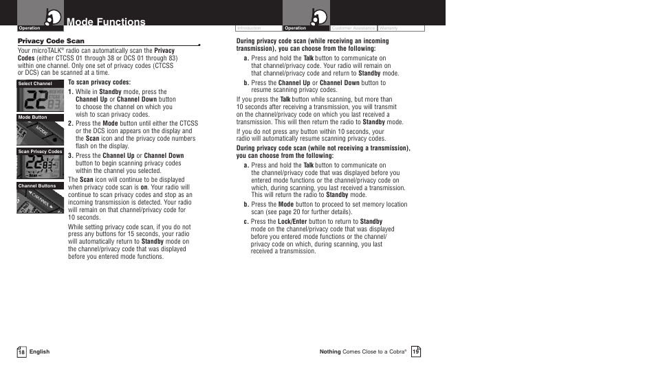 Mode functions | Cobra Electronics LI 3900DX User Manual | Page 13 / 19