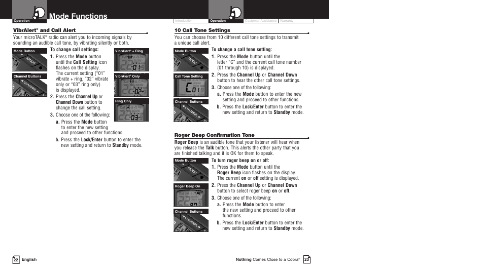 Mode functions | Cobra Electronics LI 3900DX User Manual | Page 15 / 19