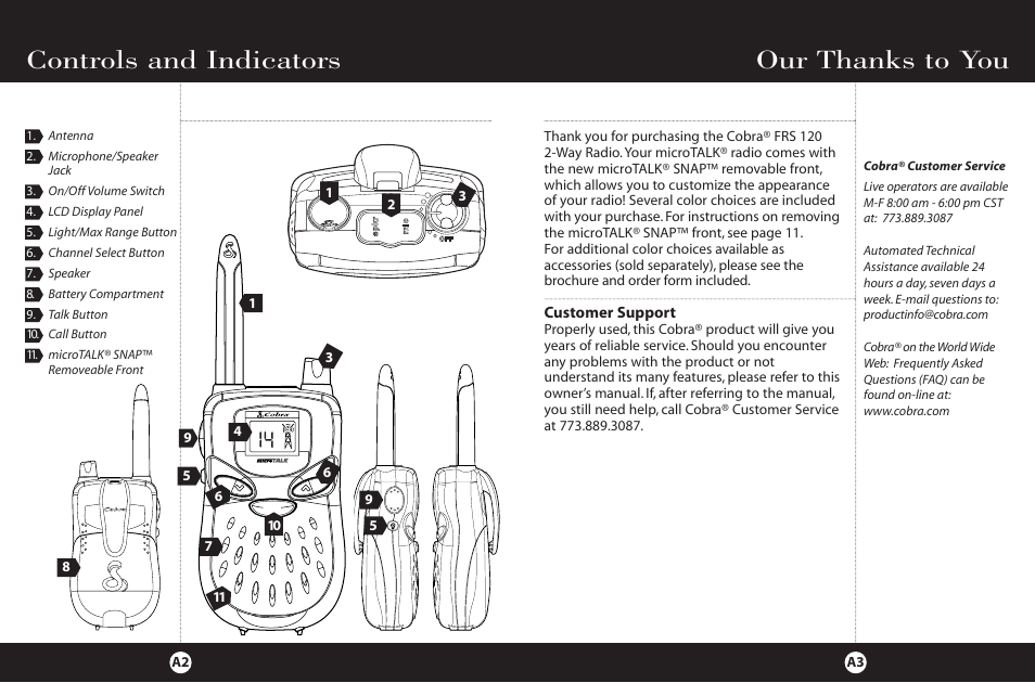 Controls and indicators | Cobra Electronics 2-Way Radio User Manual | Page 3 / 14