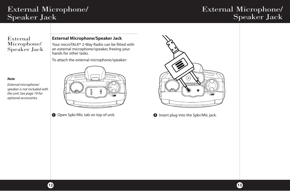 External microphone/ speaker jack | Cobra Electronics 2-Way Radio User Manual | Page 9 / 14