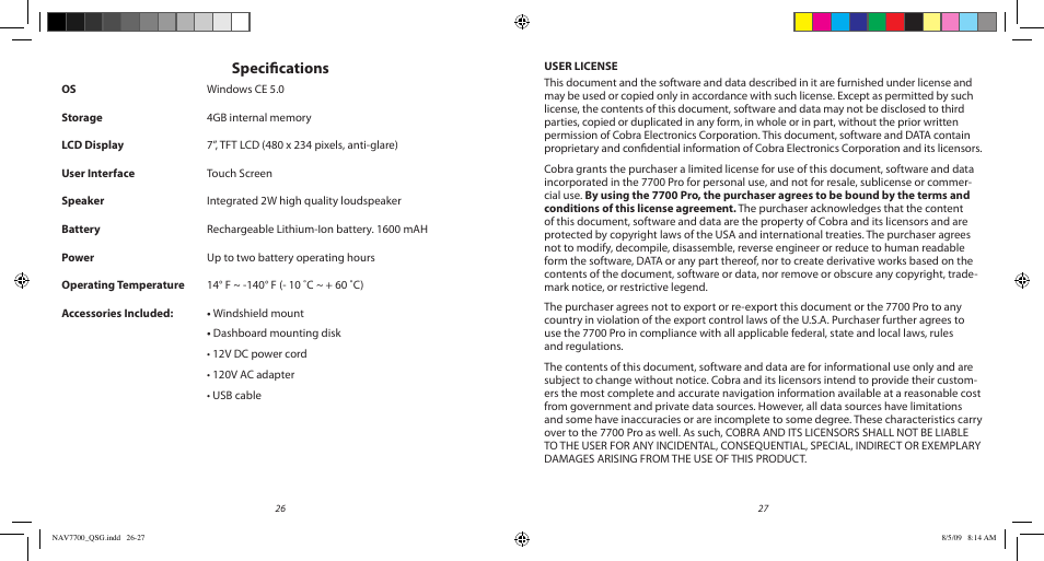 Specifications | Cobra Electronics Cobra 7700 PRO User Manual | Page 14 / 17