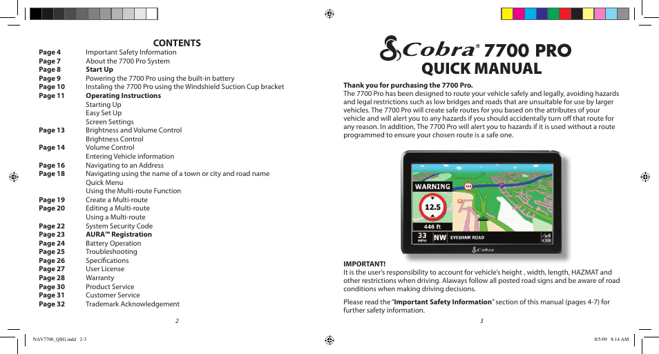 Cobra Electronics Cobra 7700 PRO User Manual | Page 2 / 17