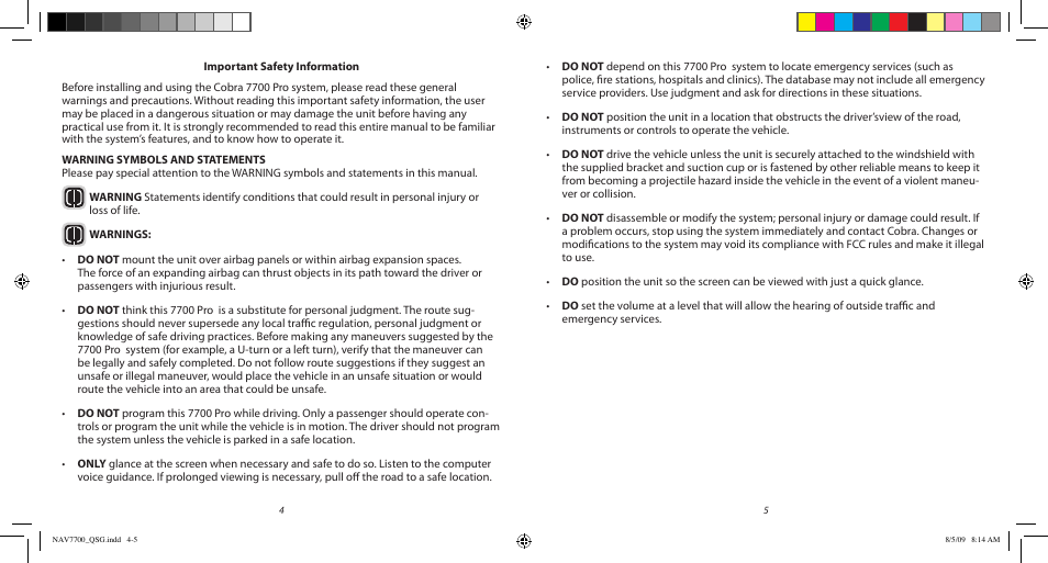 Cobra Electronics Cobra 7700 PRO User Manual | Page 3 / 17