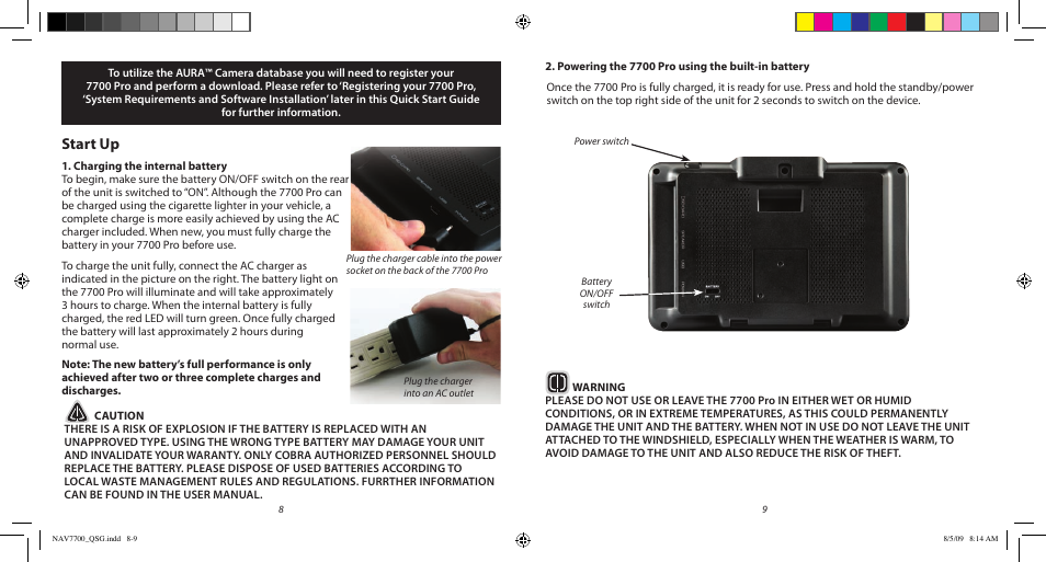 Start up | Cobra Electronics Cobra 7700 PRO User Manual | Page 5 / 17