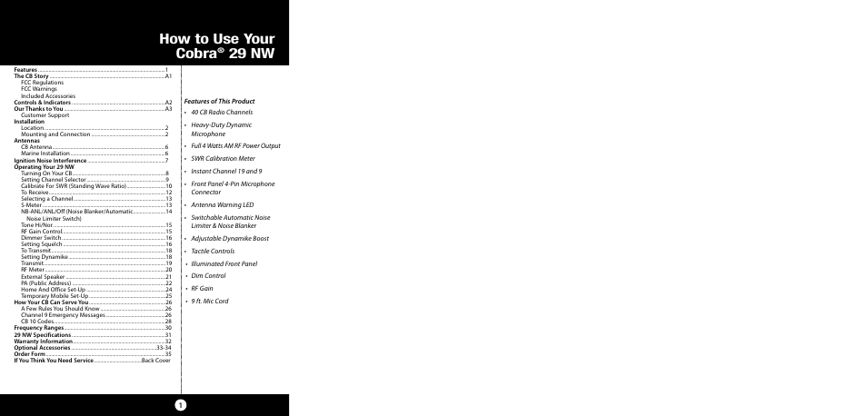 Cobra Electronics 29 NW User Manual | 20 pages
