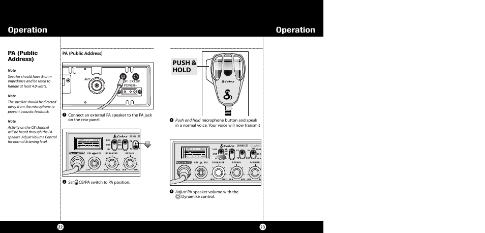 Operation, Push & hold, Pa (public address) | Cobra Electronics 29 NW User Manual | Page 12 / 20