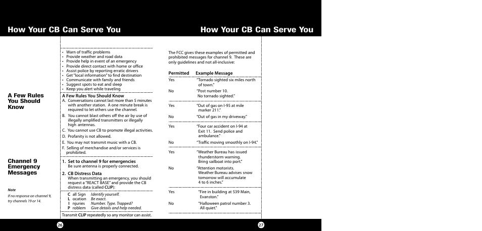 How your cb can serve you, Channel 9 emergency messages, A few rules you should know | Cobra Electronics 29 NW User Manual | Page 14 / 20