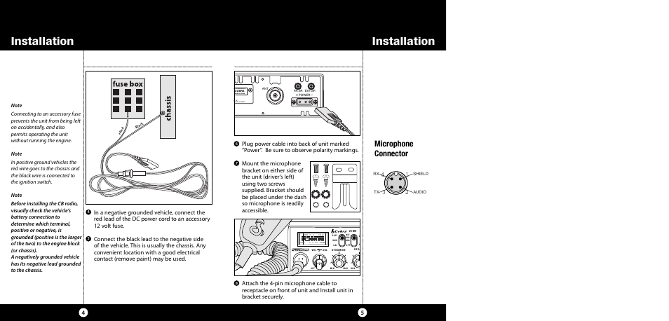 Installation, Microphone connector | Cobra Electronics 29 NW User Manual | Page 3 / 20