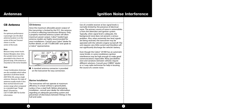 Ignition noise interference antennas, Cb antenna, Marine installation | Cobra Electronics 29 NW User Manual | Page 4 / 20